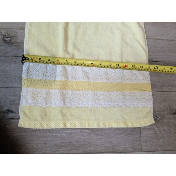 Vintage 70s Martex 3 Piece Bath Towel Set Yellow Lace Cotton MCM Cottagecore - Picture 8 of 12